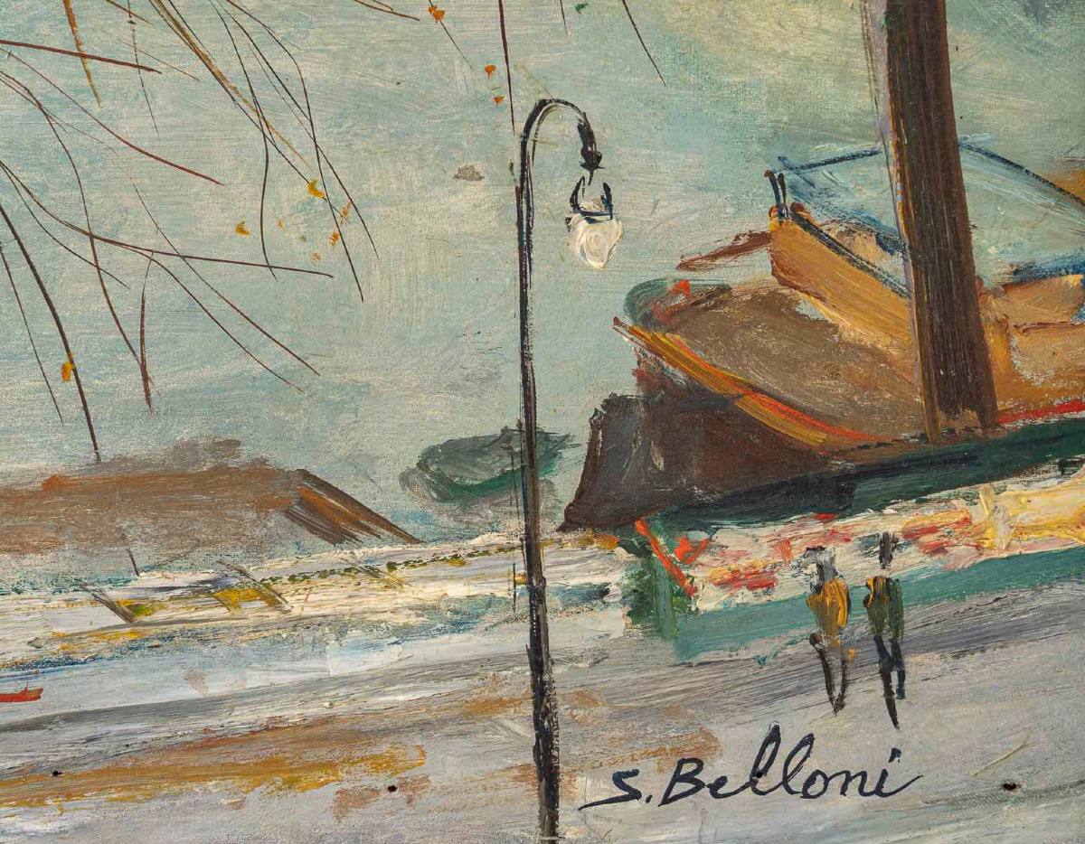 Serge Belloni (1925-2005) Paris Vue du Pont-Neuf huile sur toile circa 1957-photo-4