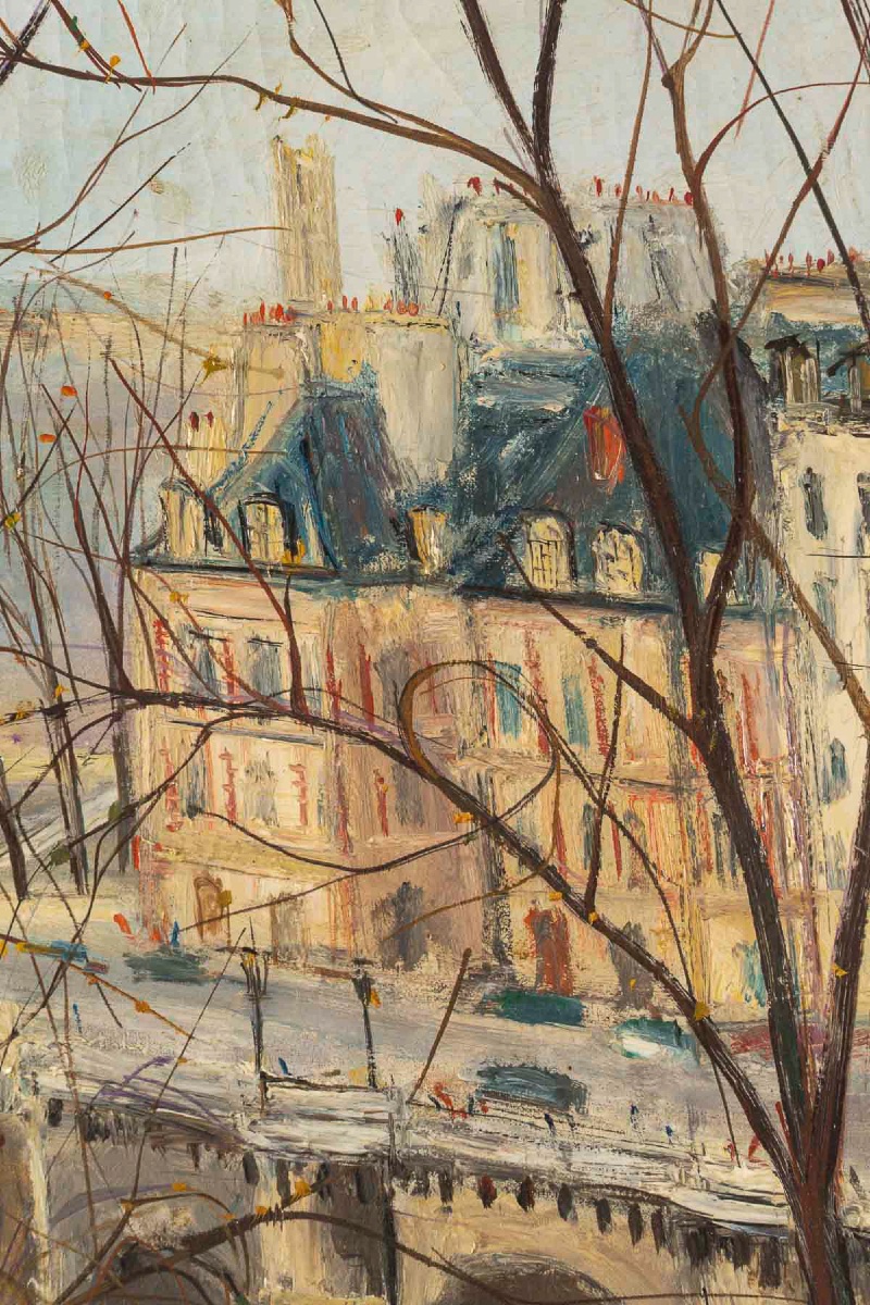 Serge Belloni (1925-2005) Paris Vue du Pont-Neuf huile sur toile circa 1957-photo-2