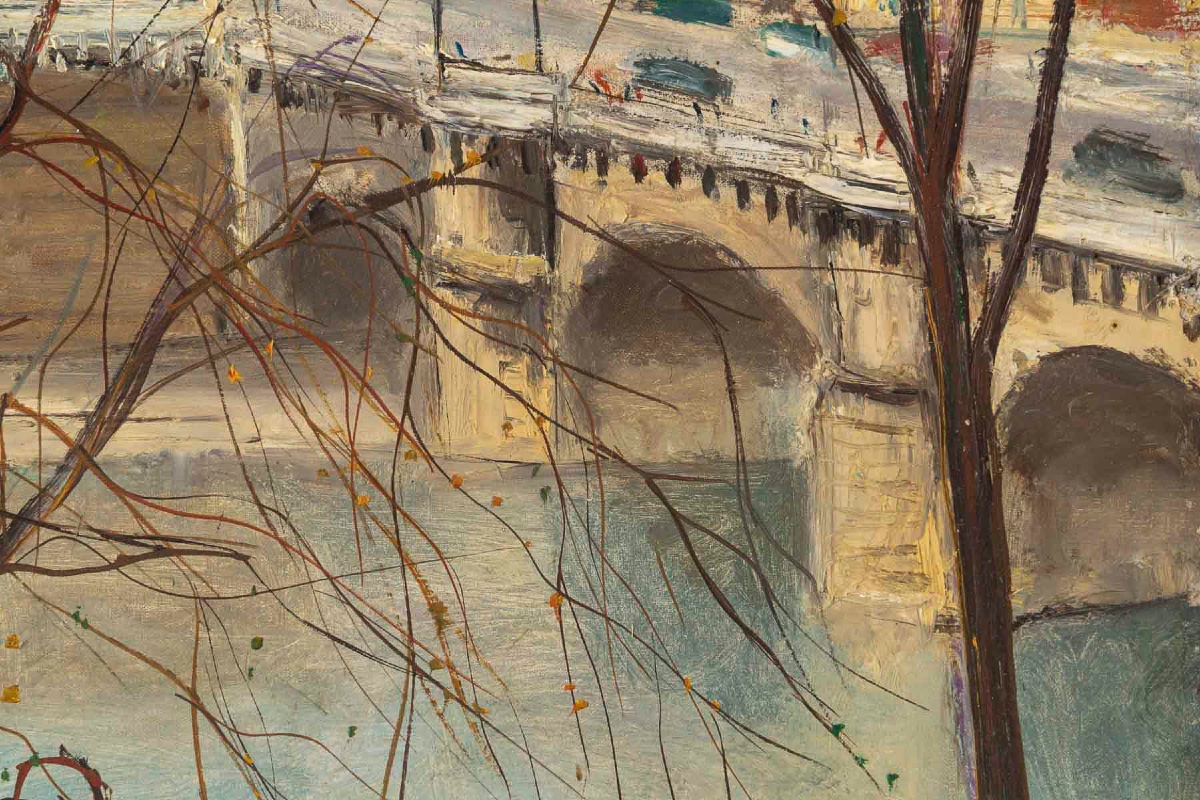 Serge Belloni (1925-2005) Paris Vue du Pont-Neuf huile sur toile circa 1957-photo-3