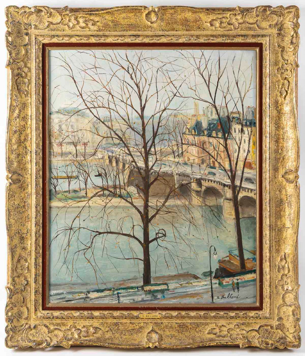 Serge Belloni (1925-2005) Paris Vue du Pont-Neuf huile sur toile circa 1957