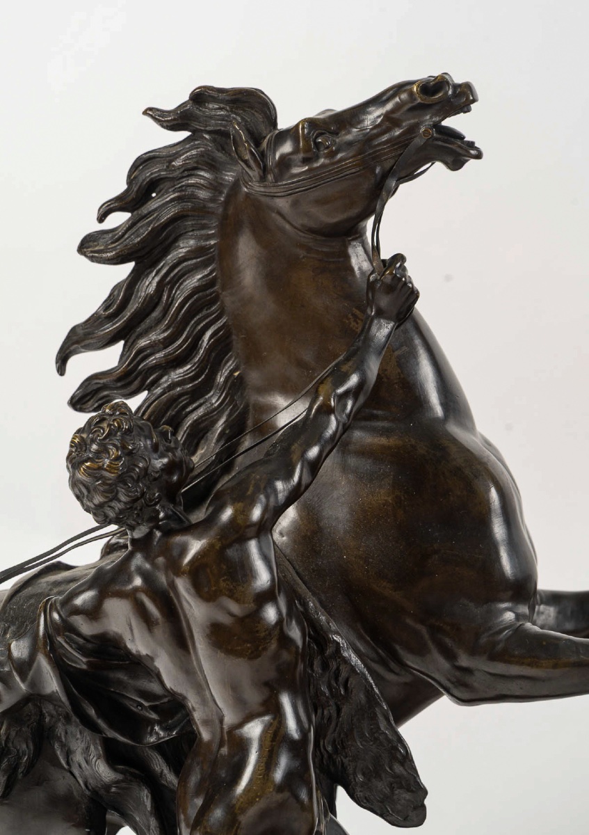Les Chevaux de Marly, paire de sculptures du XIXème siècle en bronze d’après Guillaume Coustou-photo-2