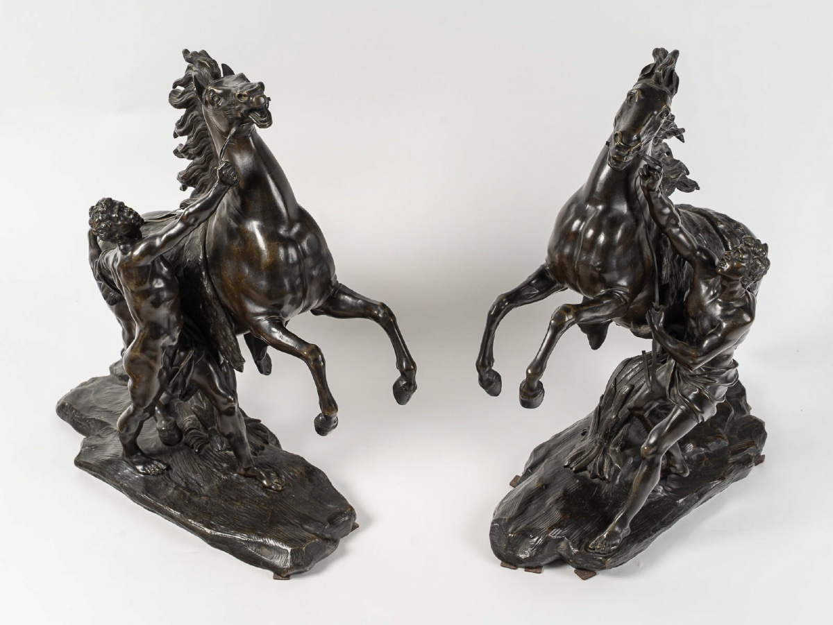 Les Chevaux de Marly, paire de sculptures du XIXème siècle en bronze d’après Guillaume Coustou-photo-4