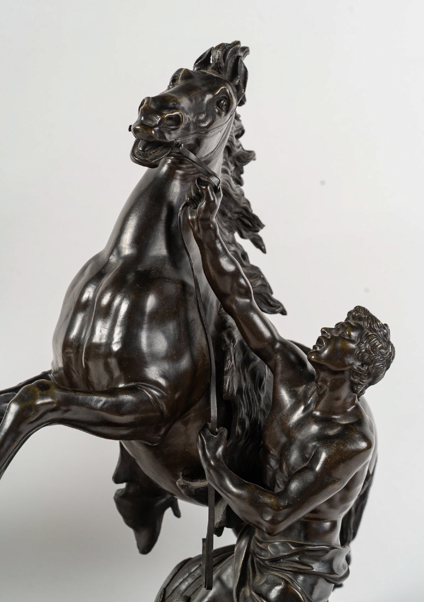 Les Chevaux de Marly, paire de sculptures du XIXème siècle en bronze d’après Guillaume Coustou-photo-1