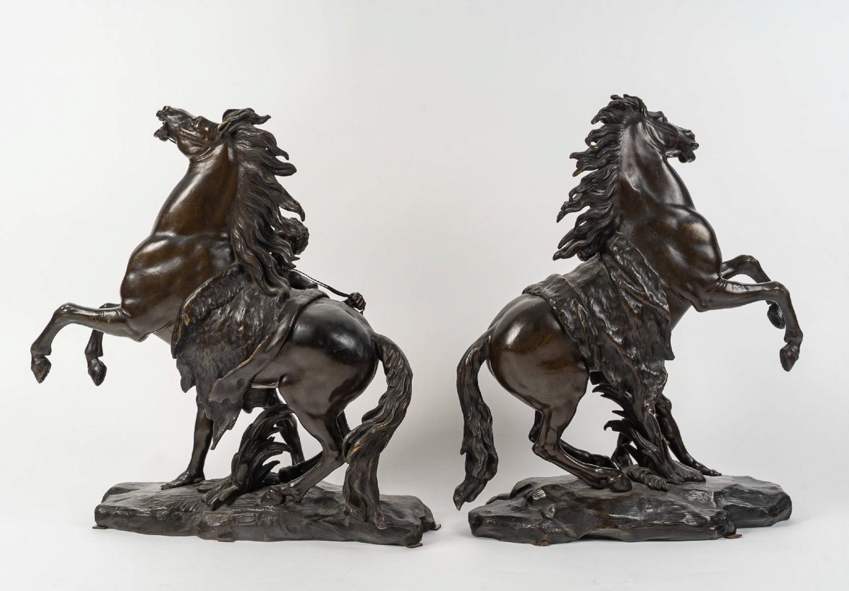 Les Chevaux de Marly, paire de sculptures du XIXème siècle en bronze d’après Guillaume Coustou-photo-4