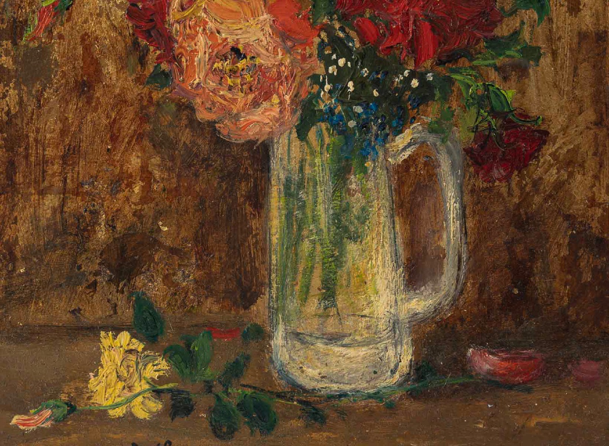 Serge Belloni (1925–2005) – Bouquet Of Roses In A Pitcher, Oil On Panel, Circa 1970-photo-4