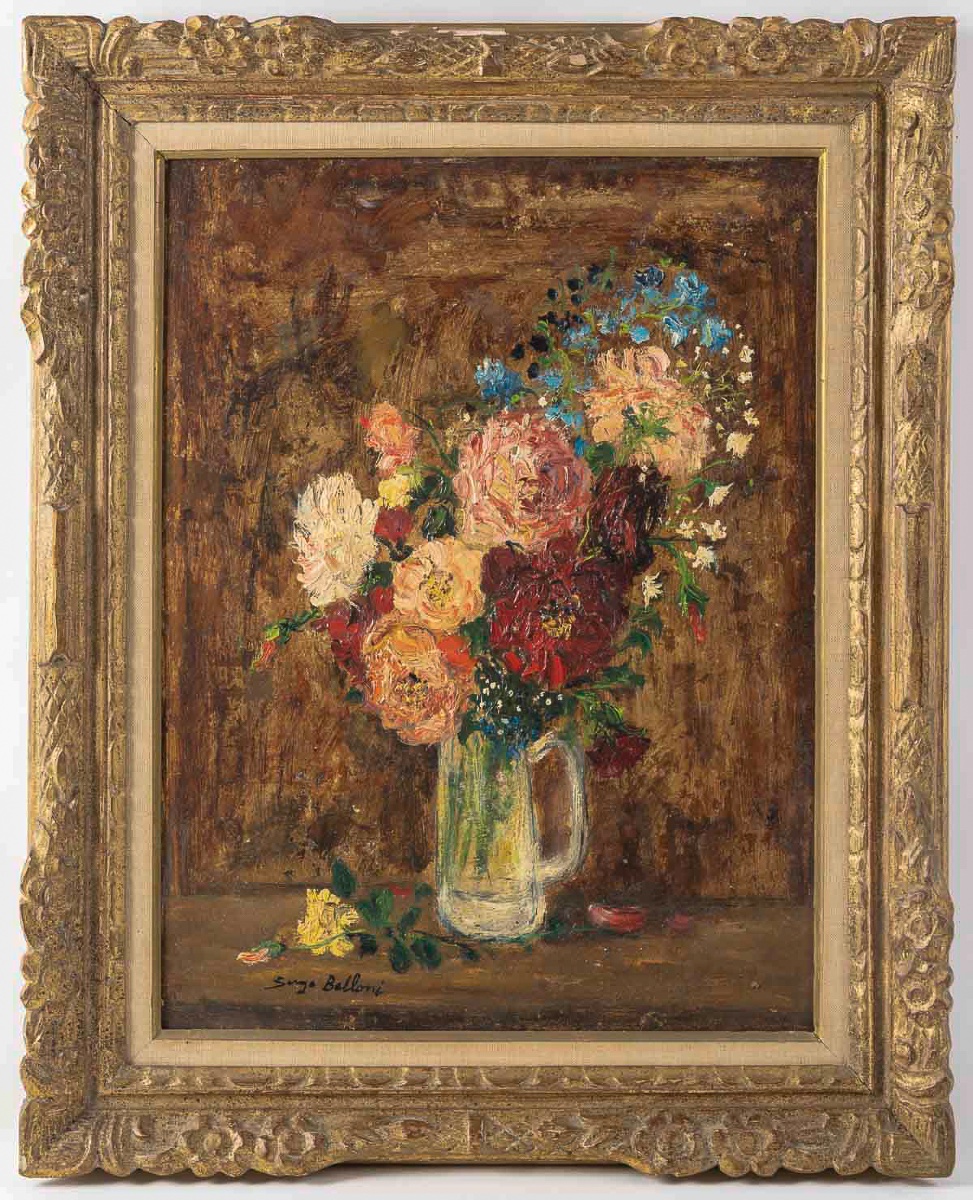 Serge Belloni (1925–2005) – Bouquet Of Roses In A Pitcher, Oil On Panel, Circa 1970
