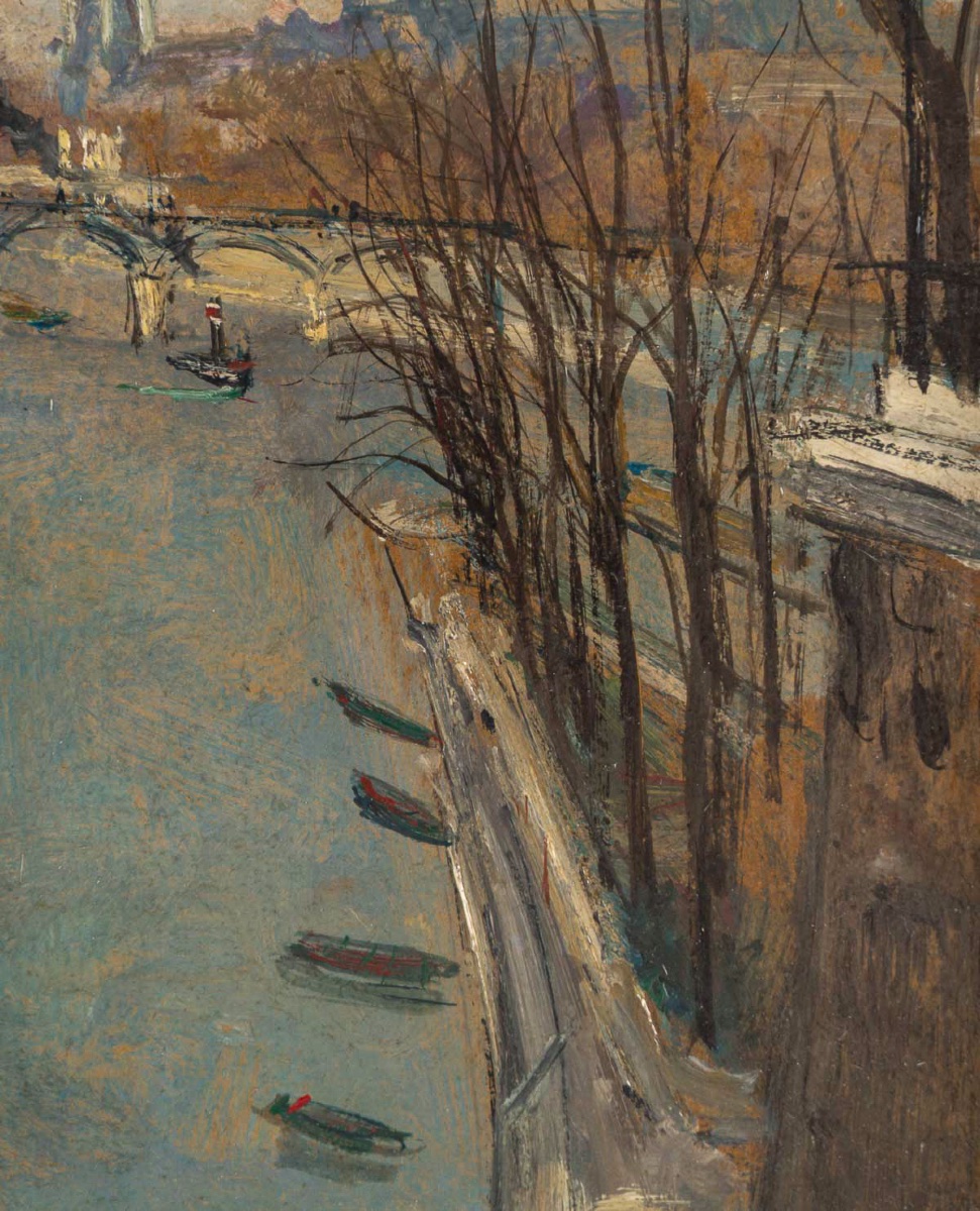 Serge Belloni (1925-2005) Paris La Passerelle des Arts huile sur panneau circa 1958-photo-4