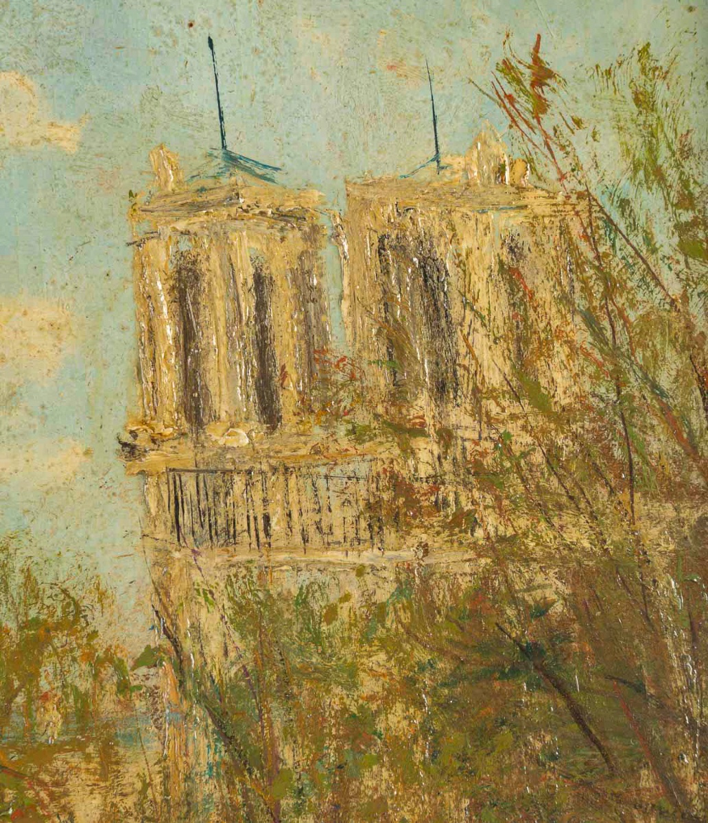 Serge Belloni (1925–2005) Paris View Of Notre-dame Oil On Panel, Circa 1960-photo-3