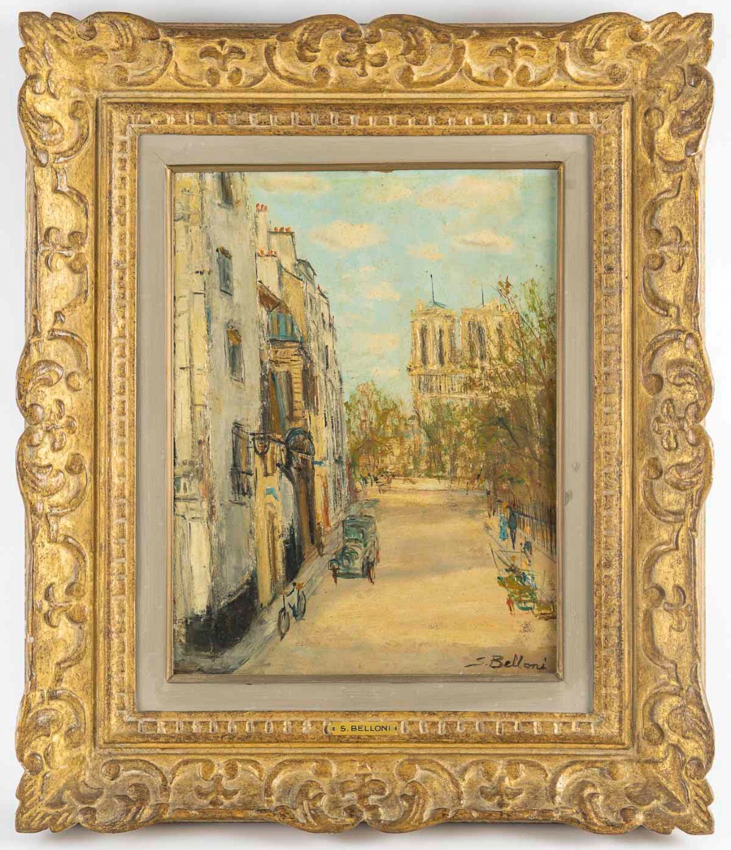 Serge Belloni (1925–2005) Paris View Of Notre-dame Oil On Panel, Circa 1960