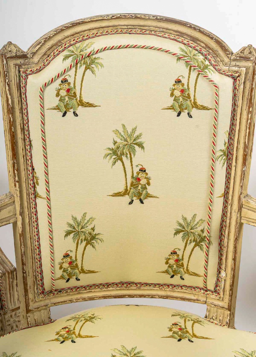 Set Of Four Louis XVI Cabriolet Armchairs Period In Painted Beech Circa 1770-photo-3