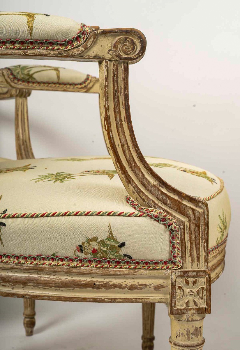 Set Of Four Louis XVI Cabriolet Armchairs Period In Painted Beech Circa 1770-photo-2