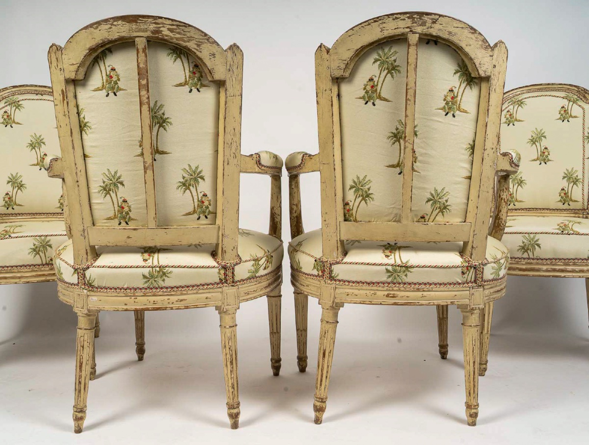 Set Of Four Louis XVI Cabriolet Armchairs Period In Painted Beech Circa 1770-photo-3