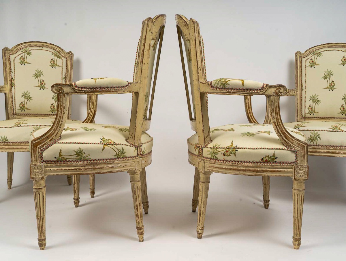 Set Of Four Louis XVI Cabriolet Armchairs Period In Painted Beech Circa 1770-photo-4