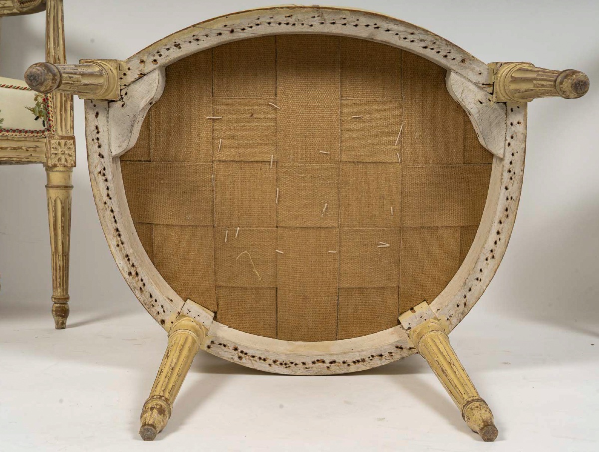 Set Of Four Louis XVI Cabriolet Armchairs Period In Painted Beech Circa 1770-photo-5
