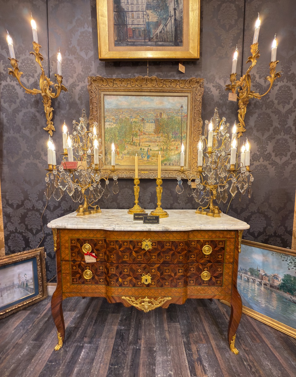 Leonard Boudin Maitre en 1761 Commode en marqueterie d’époque Transition Louis XV-Louis XVI-photo-2