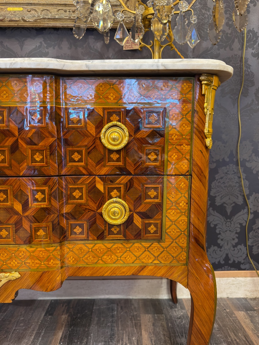 Leonard Boudin Maitre en 1761 Commode en marqueterie d’époque Transition Louis XV-Louis XVI-photo-2