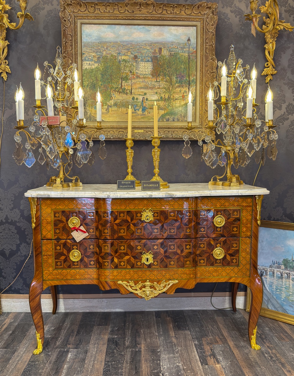 Leonard Boudin Maitre en 1761 Commode en marqueterie d’époque Transition Louis XV-Louis XVI-photo-5