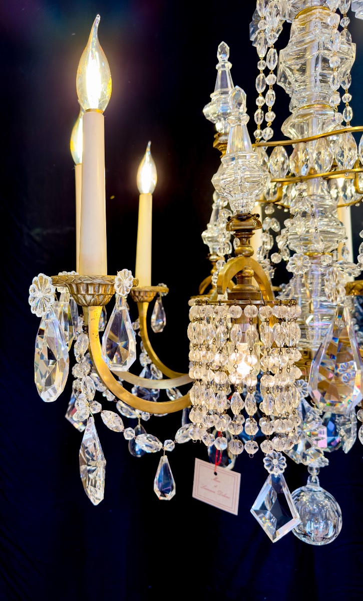 Lustre Louis XVI « Marie-Antoinette » en bronze ciselé et doré, style Maison Baguès, vers 1920-photo-4