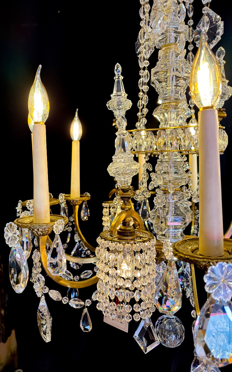 Lustre Louis XVI « Marie-Antoinette » en bronze ciselé et doré, style Maison Baguès, vers 1920-photo-1