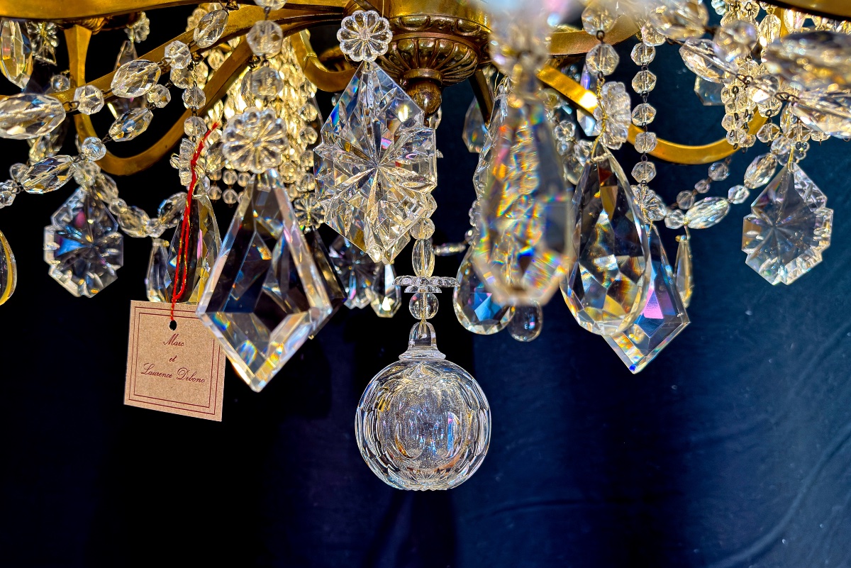 Lustre Louis XVI « Marie-Antoinette » en bronze ciselé et doré, style Maison Baguès, vers 1920-photo-5