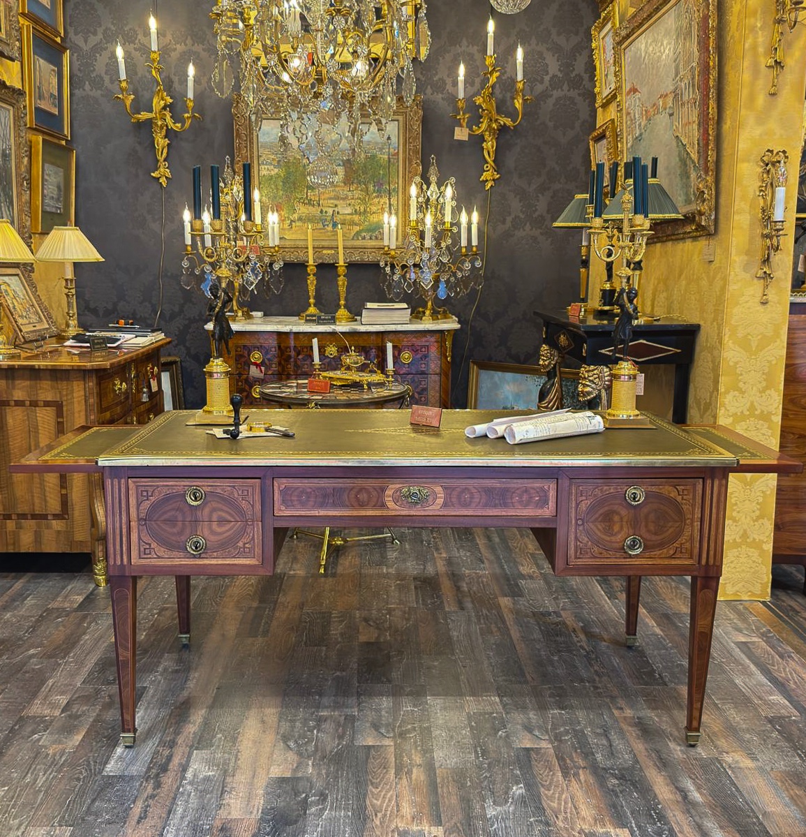 Flat Desk In Rosewood Marquetry, Louis XVI Period, French Craftsmanship