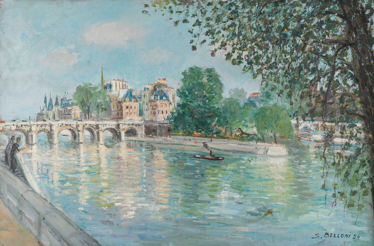 Serge Belloni (1925–2005) Paris View Of The Pont-neuf And The Vert Galant Oil On Canvas C. 1954-photo-2