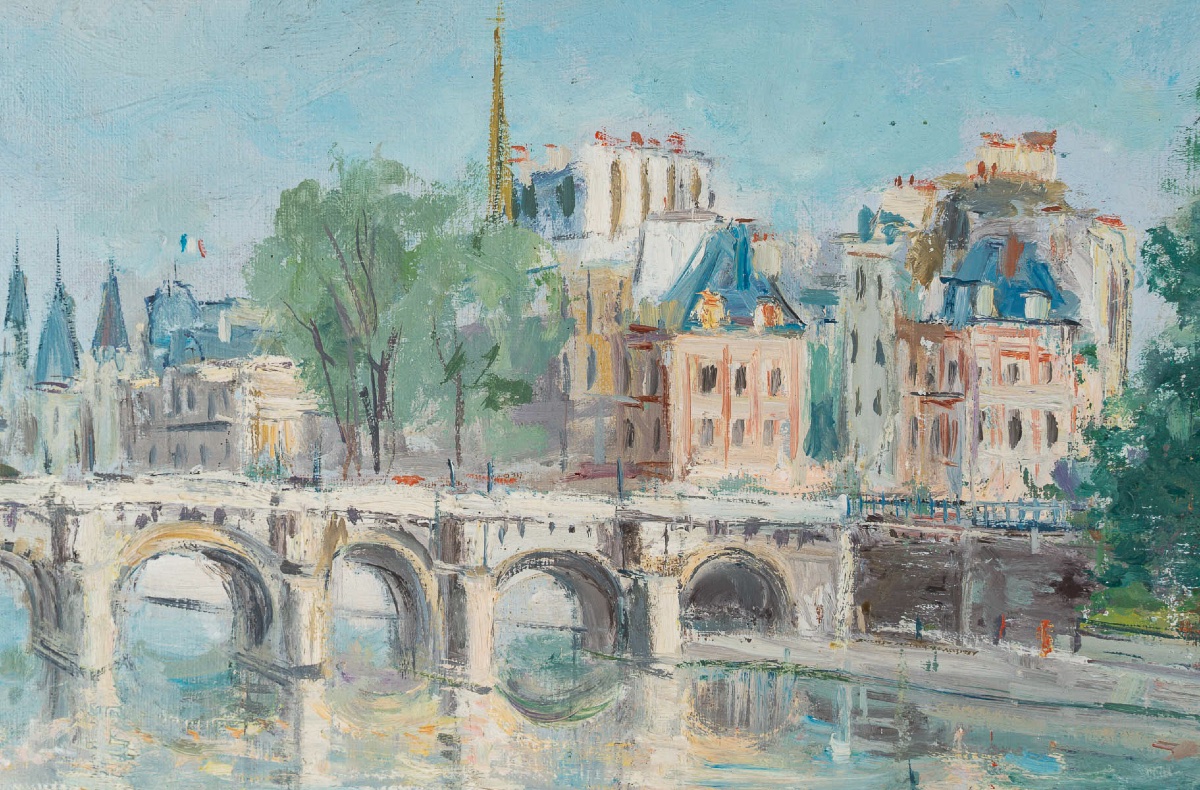 Serge Belloni (1925–2005) Paris View Of The Pont-neuf And The Vert Galant Oil On Canvas C. 1954-photo-4