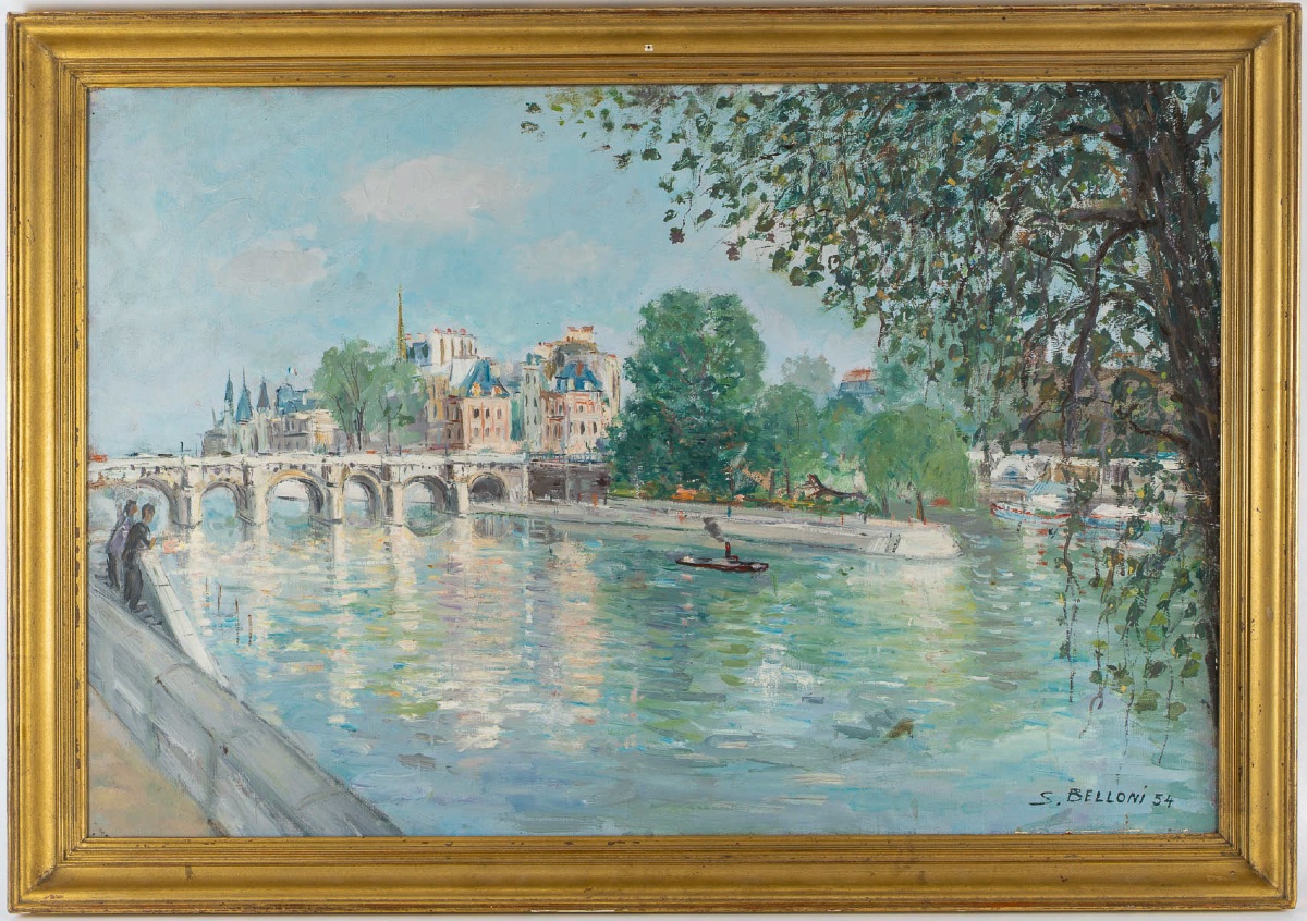 Serge Belloni (1925–2005) Paris View Of The Pont-neuf And The Vert Galant Oil On Canvas C. 1954