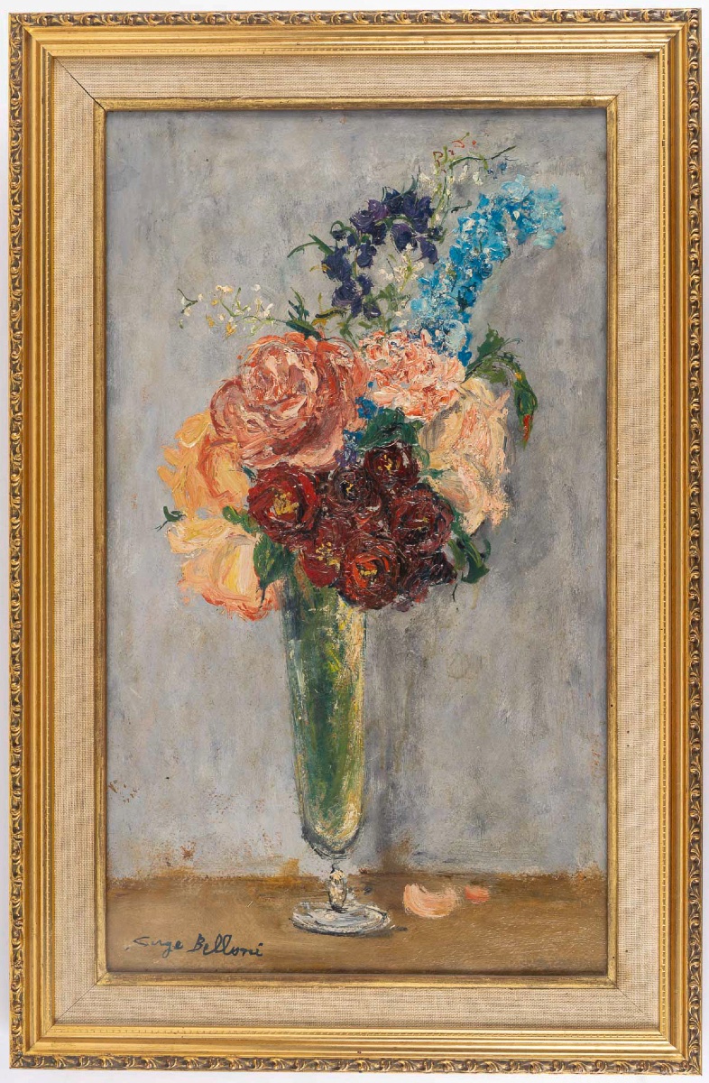 Serge Belloni (1925–2005) – Bouquet Of Flowers In A Vase, Oil On Panel, Circa 1970