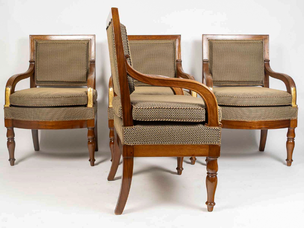 François Honoré Jacob (1770-1841) Suite de Quatre grands fauteuils en acajou d’époque Empire-photo-5