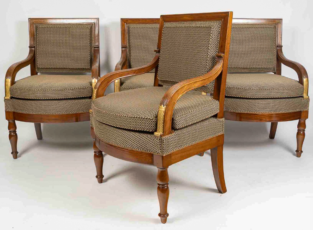 François Honoré Jacob (1770-1841) Suite de Quatre grands fauteuils en acajou d’époque Empire