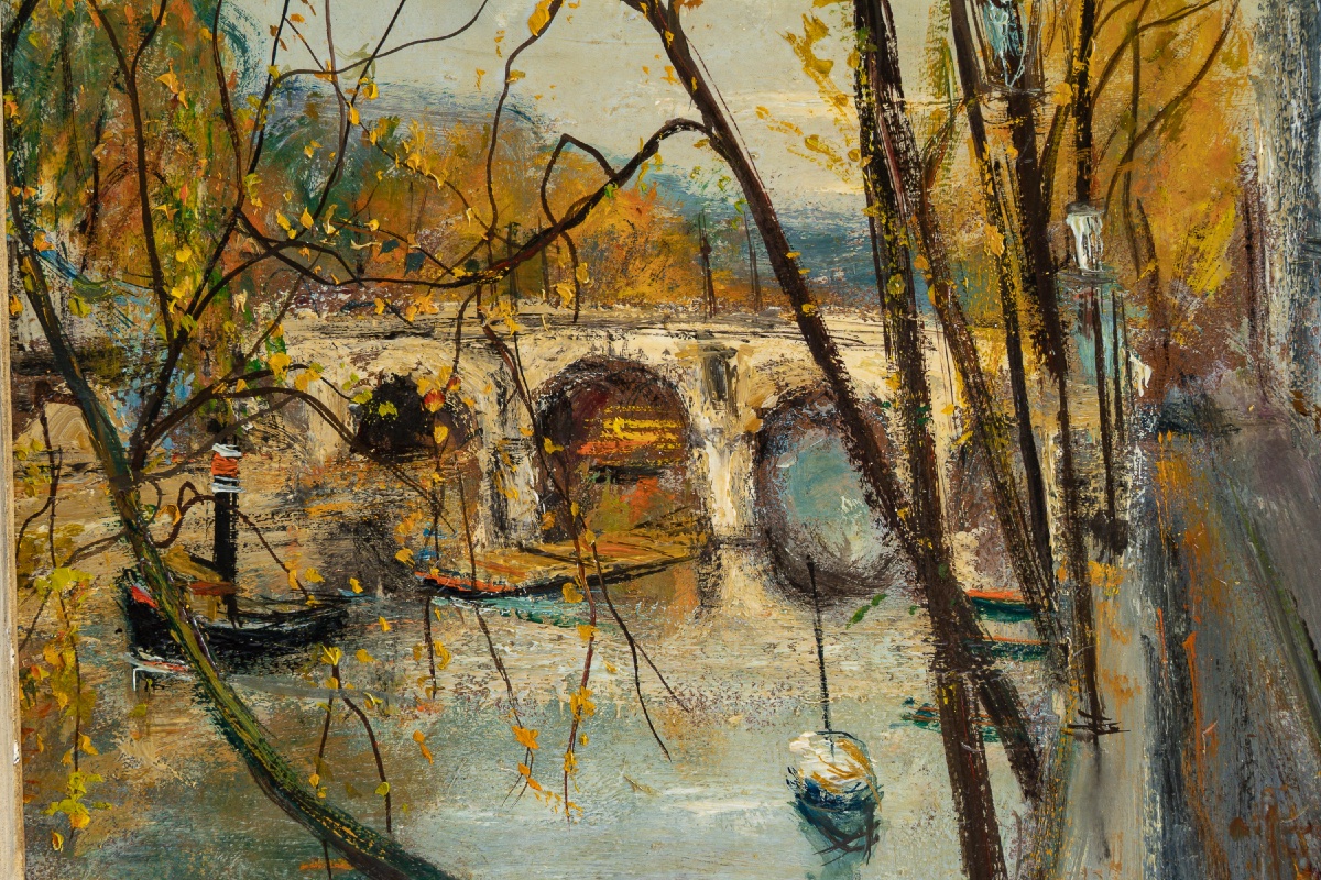 Serge Belloni (1925-2005) Le Pont Marie Huile sur panneau vers 1960-photo-1