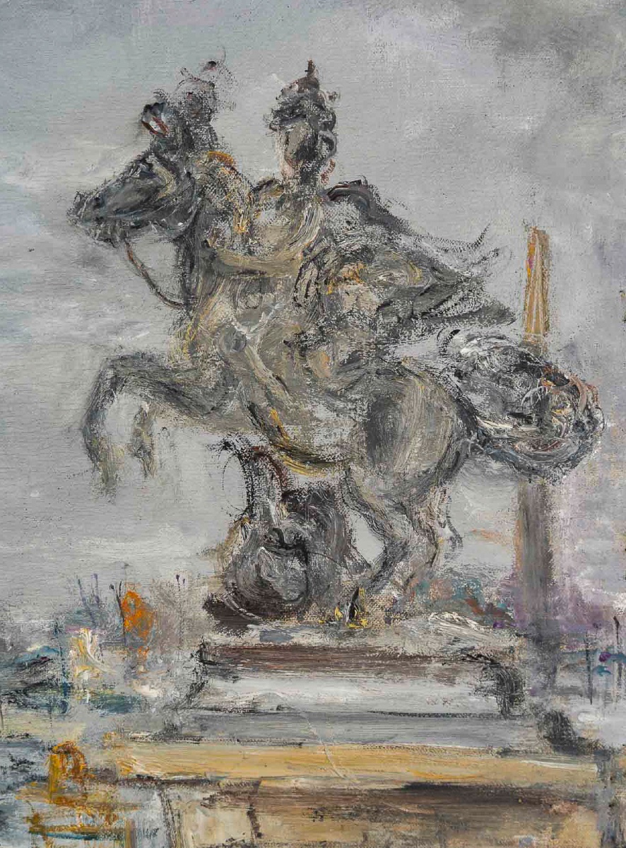 Serge Belloni (1925-2005) Paris Place de la Concorde et Tour Eiffel huile sur toile circa 1970-photo-3