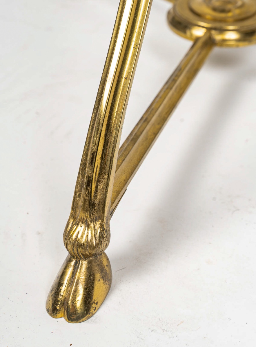 Guéridon échiquier en bronze doré et marqueterie de marbres, style Louis XVI, Florence 1880-photo-4