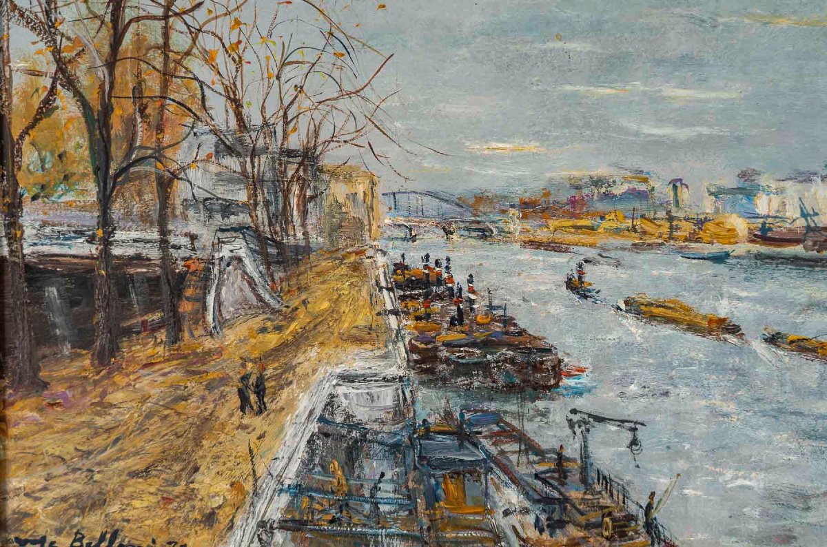 Serge Belloni (1925-2005) Quais de Seine - Quais de la Gare Huile sur panneau vers 1972-photo-3