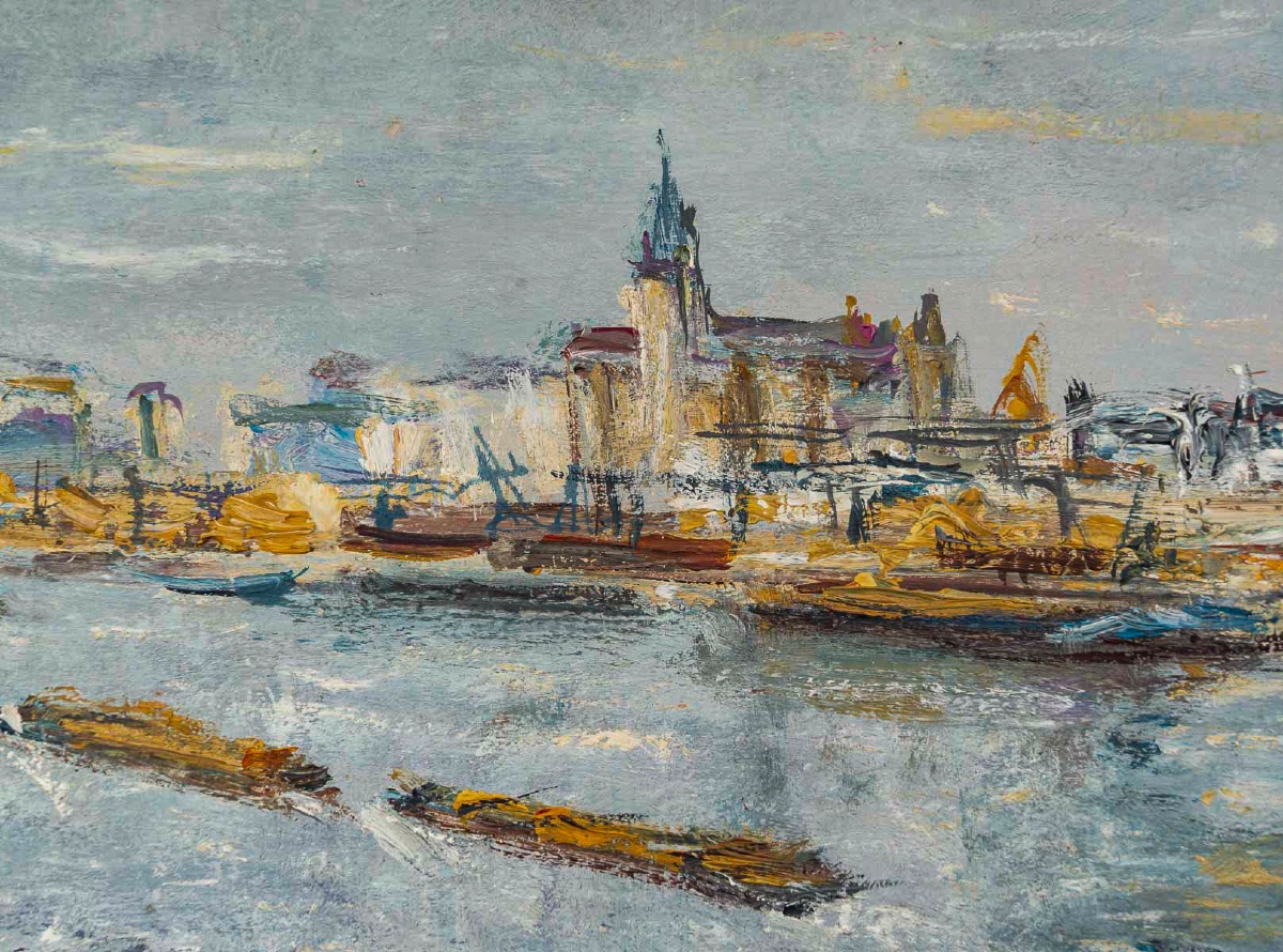 Serge Belloni (1925-2005) Quais de Seine - Quais de la Gare Huile sur panneau vers 1972-photo-4