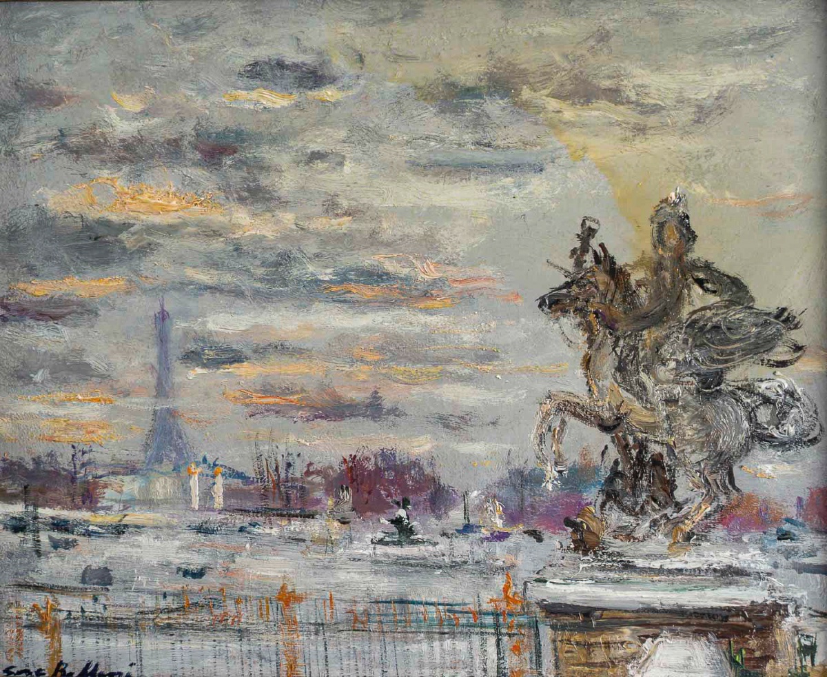 Serge Belloni (1925-2005) - La Place De La Concorde Oil On Canvas, Circa 1973-photo-2