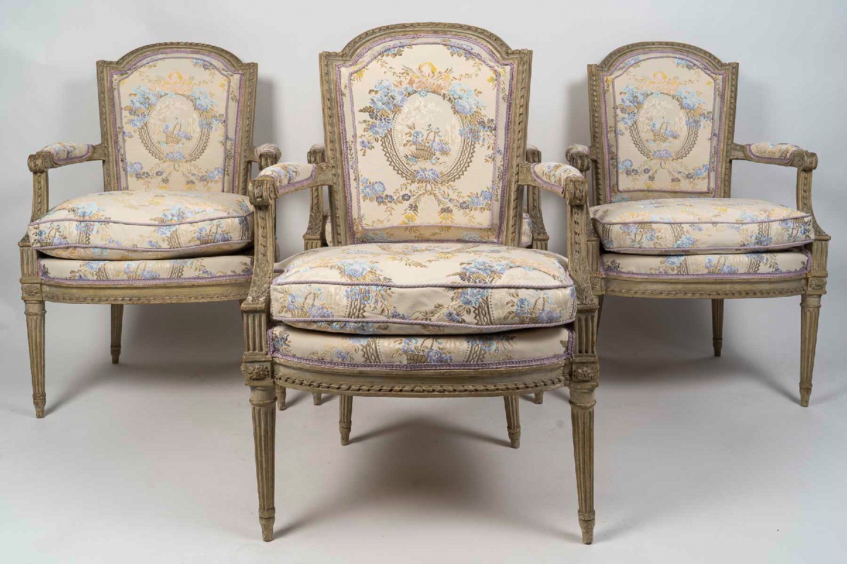 Suite Of Four Cabriolet Armchairs, Louis XVI Period, Stamped Sulpice Brizard-photo-3