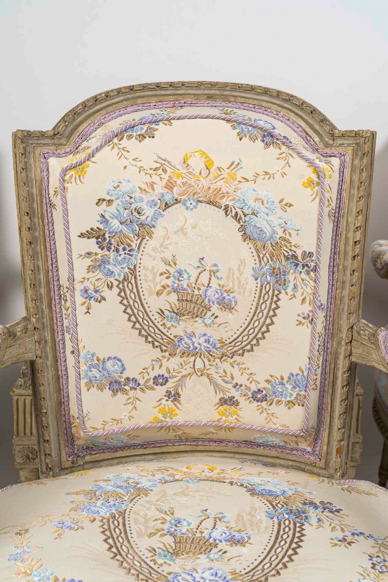 Suite Of Four Cabriolet Armchairs, Louis XVI Period, Stamped Sulpice Brizard-photo-4