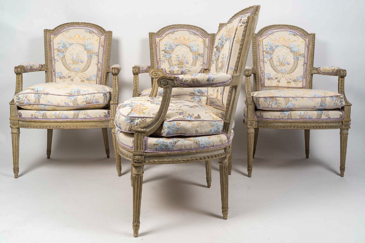 Suite Of Four Cabriolet Armchairs, Louis XVI Period, Stamped Sulpice Brizard-photo-1