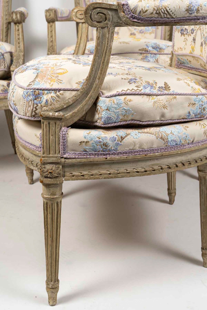 Suite Of Four Cabriolet Armchairs, Louis XVI Period, Stamped Sulpice Brizard-photo-2