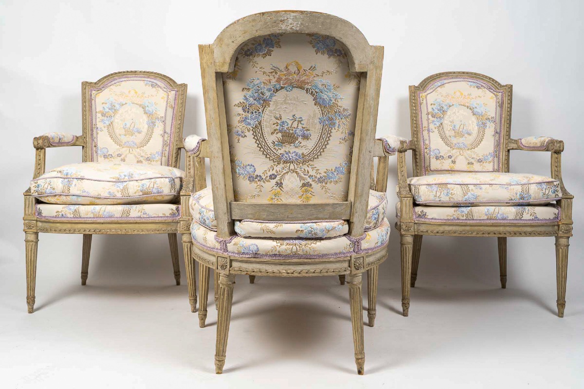 Suite Of Four Cabriolet Armchairs, Louis XVI Period, Stamped Sulpice Brizard-photo-3
