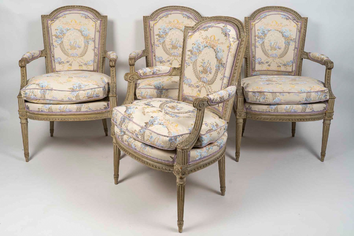 Suite Of Four Cabriolet Armchairs, Louis XVI Period, Stamped Sulpice Brizard