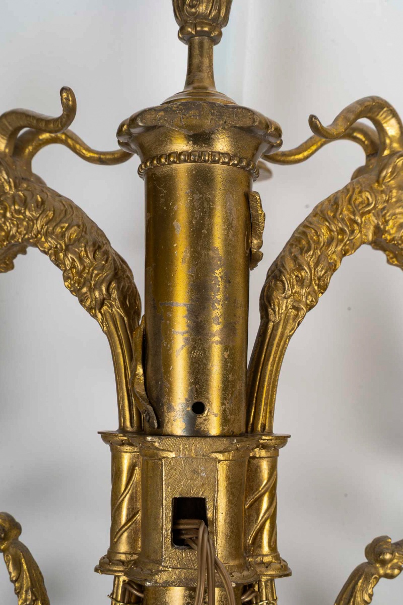 Paire d'appliques en bronze doré à têtes de bélier, style Louis XVI vers 1850-1870-photo-4