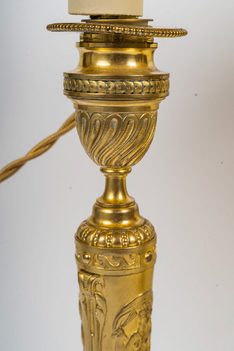 Pair Of Gilt Bronze Candlesticks With A Continuous Frieze Of Classical Women Signed Barbedienne-photo-4