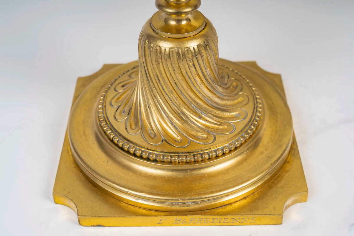 Pair Of Gilt Bronze Candlesticks With A Continuous Frieze Of Classical Women Signed Barbedienne-photo-3