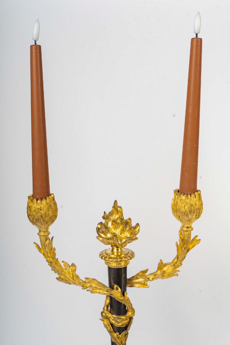 Pair Of Chased And Gilt Bronze Candelabra, Louis XVI Style, Circa 1850-1870-photo-2
