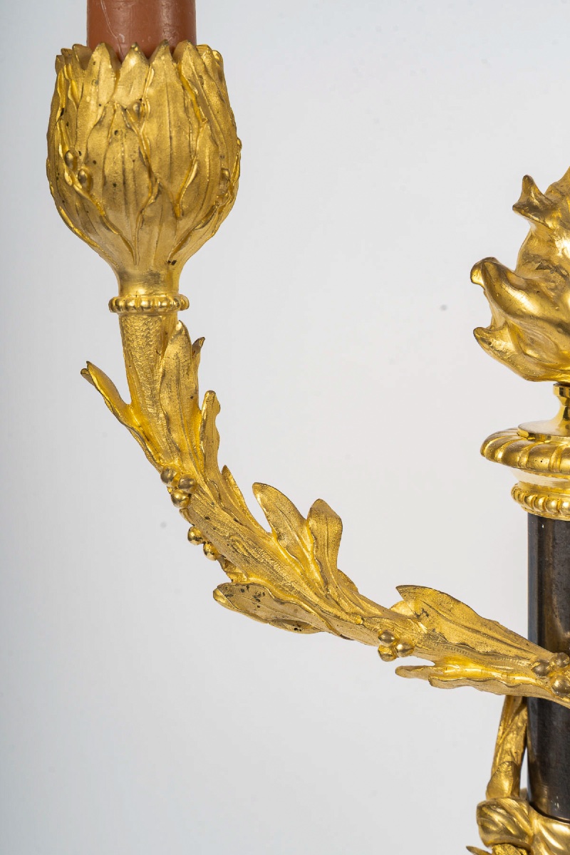 Pair Of Chased And Gilt Bronze Candelabra, Louis XVI Style, Circa 1850-1870-photo-3