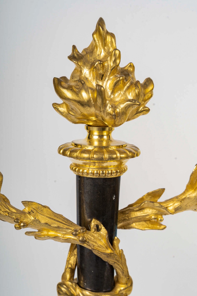 Pair Of Chased And Gilt Bronze Candelabra, Louis XVI Style, Circa 1850-1870-photo-4