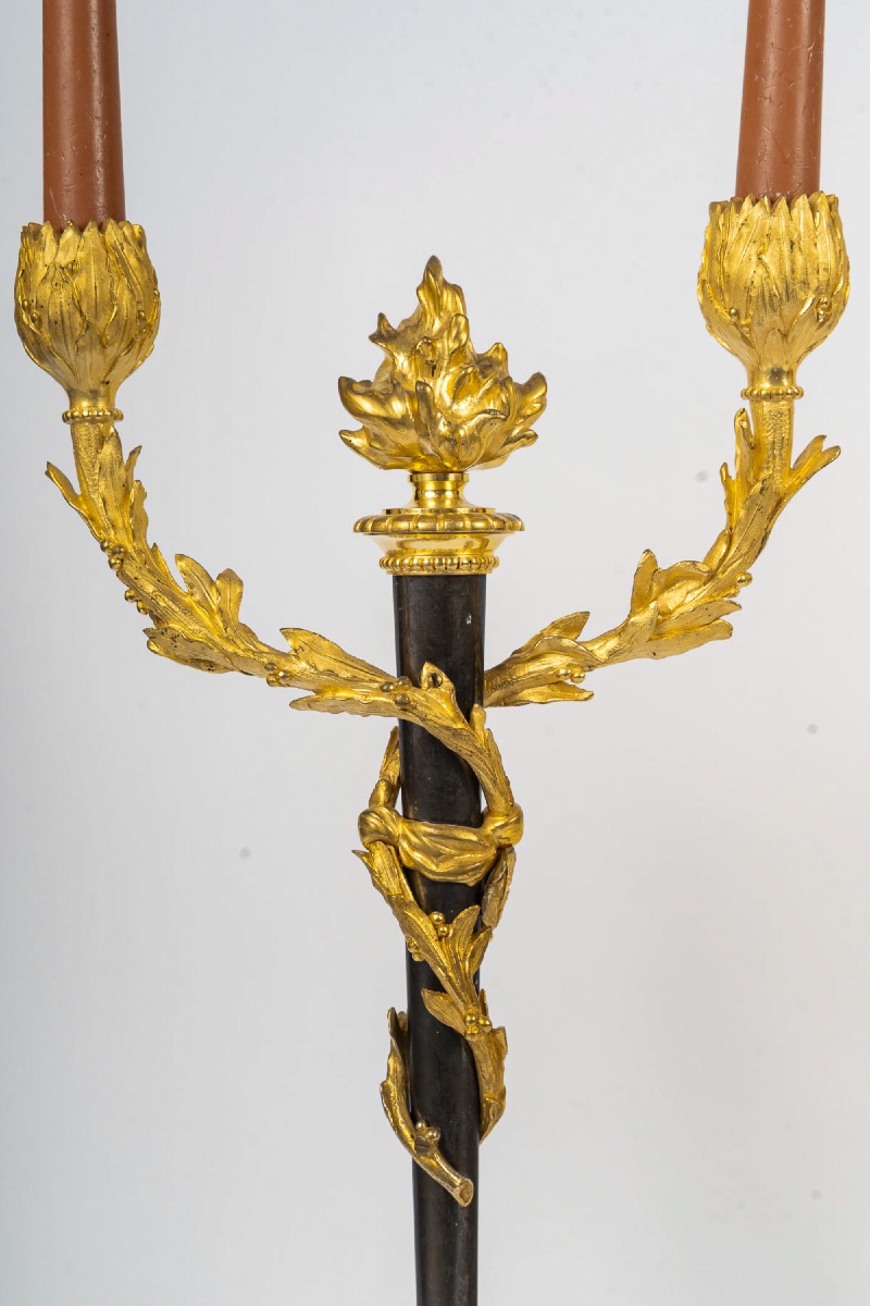 Pair Of Chased And Gilt Bronze Candelabra, Louis XVI Style, Circa 1850-1870-photo-1